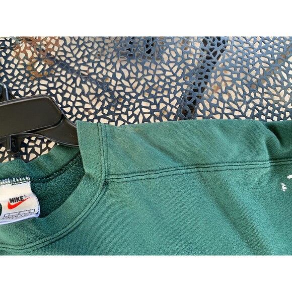 Vintage 90s Nike Green Crewneck Sweatshirt Distressed Embroidered Swoosh Size L - Picture 8 of 16
